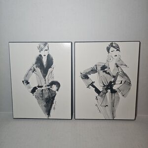 Parisian Fashion Sketches By Anne Tavoletti Black & White Set Of 2